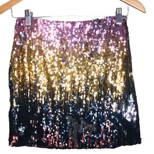 SOLEMIO (Urban Outfitters) Los Angeles Multi Sequin Mini Skirt Gold Size Small